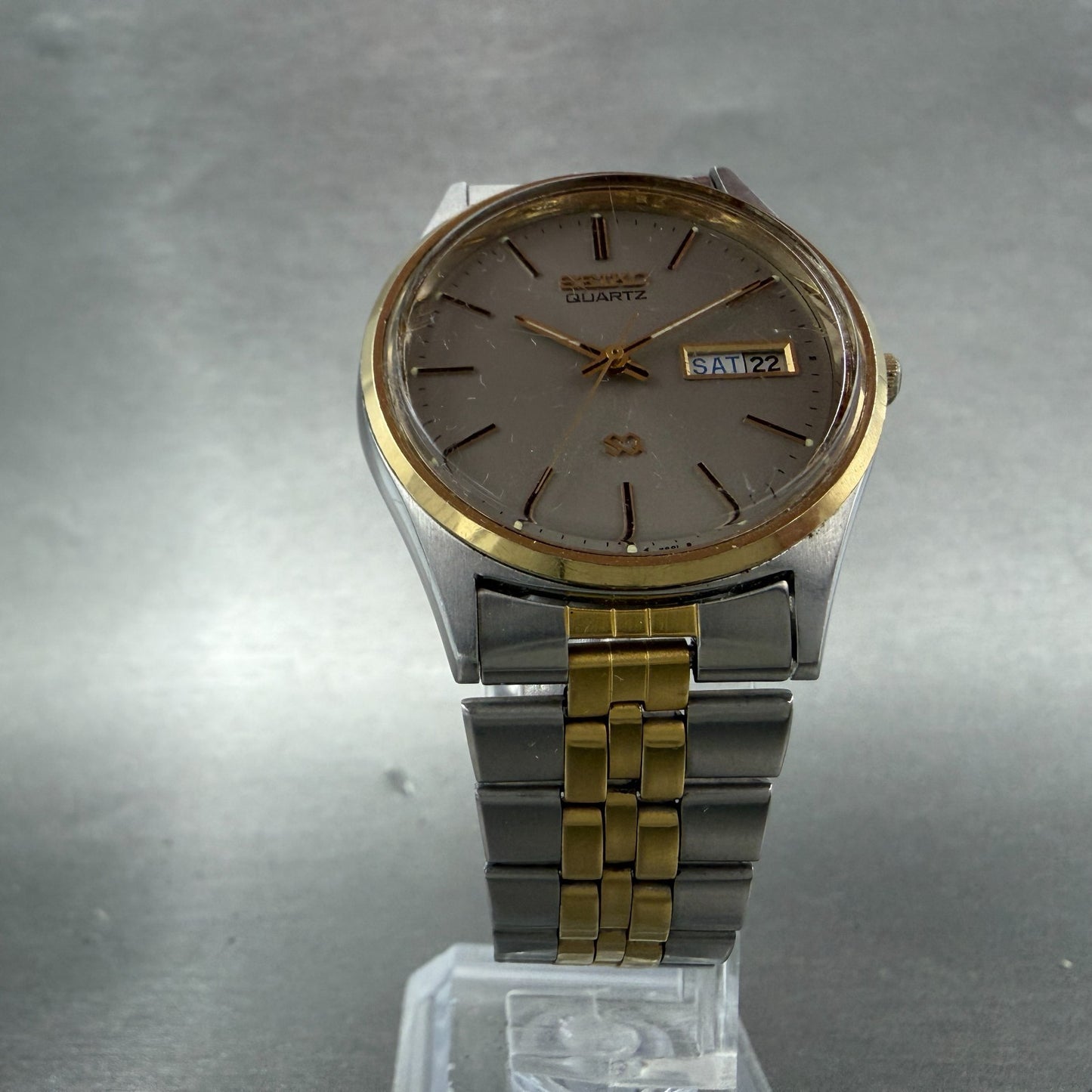 Seiko SQ Watch Men 34mm Silver Dial Two Tone Daydate Round 5H23-7009 New Battery5