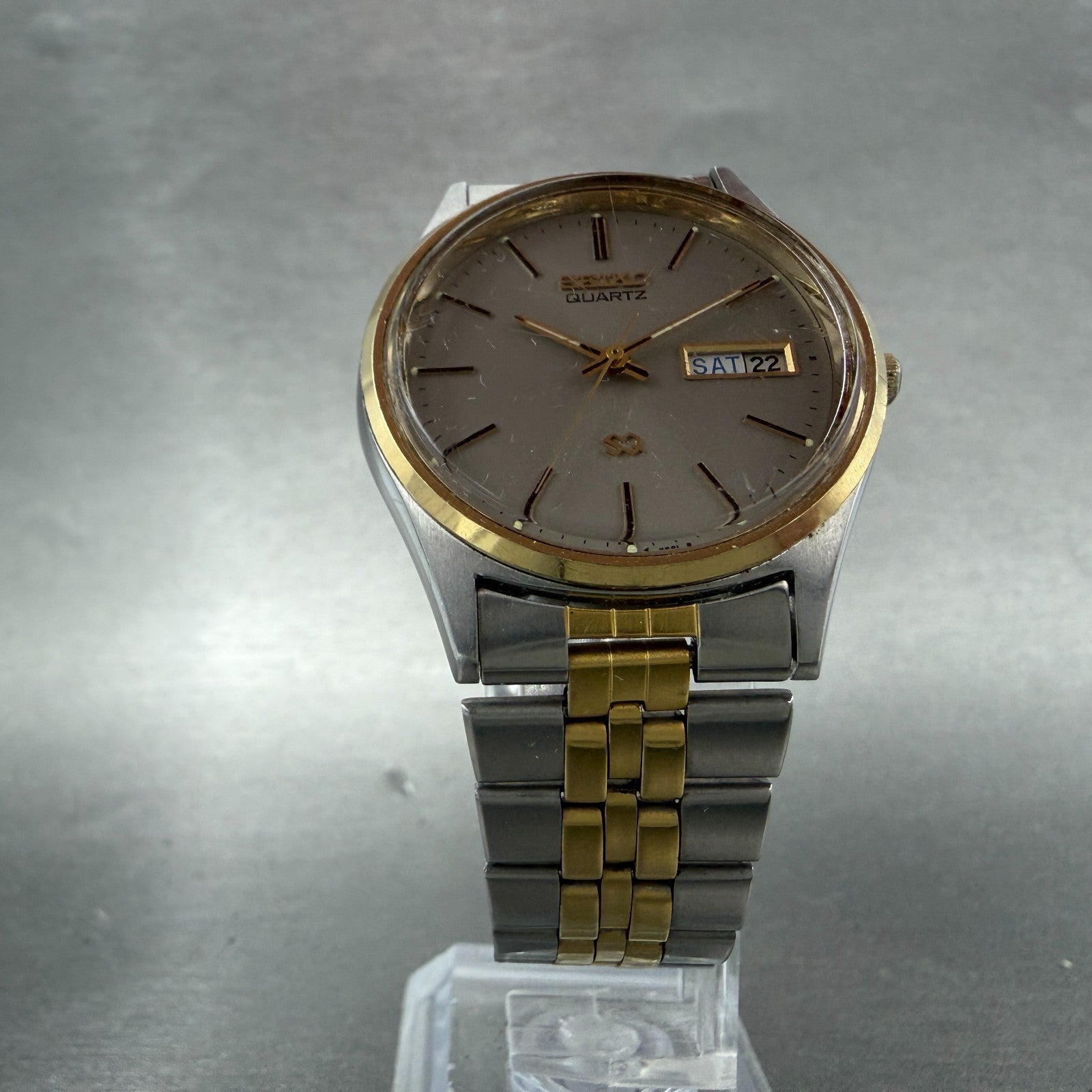 Seiko SQ Watch Men 34mm Silver Dial Two Tone Daydate Round 5H23-7009 New Battery5