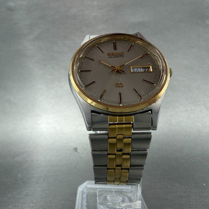 Seiko SQ Watch Men 34mm Silver Dial Two Tone Daydate Round 5H23-7009 New Battery5