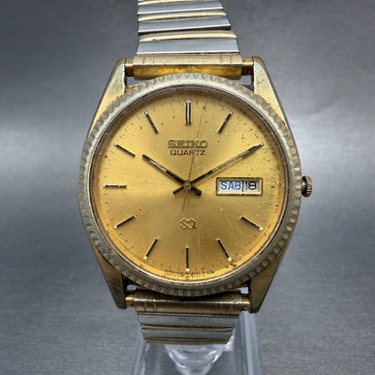 Seiko SQ president Watch Men 36mm Gold Dial Gold Tone Daydate 5h23-8029 NewBat 70