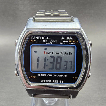 Alba Digital Watch Men 36mm Silver Alarm Chronograph Y7354A40 READ!!!!! New Batt0