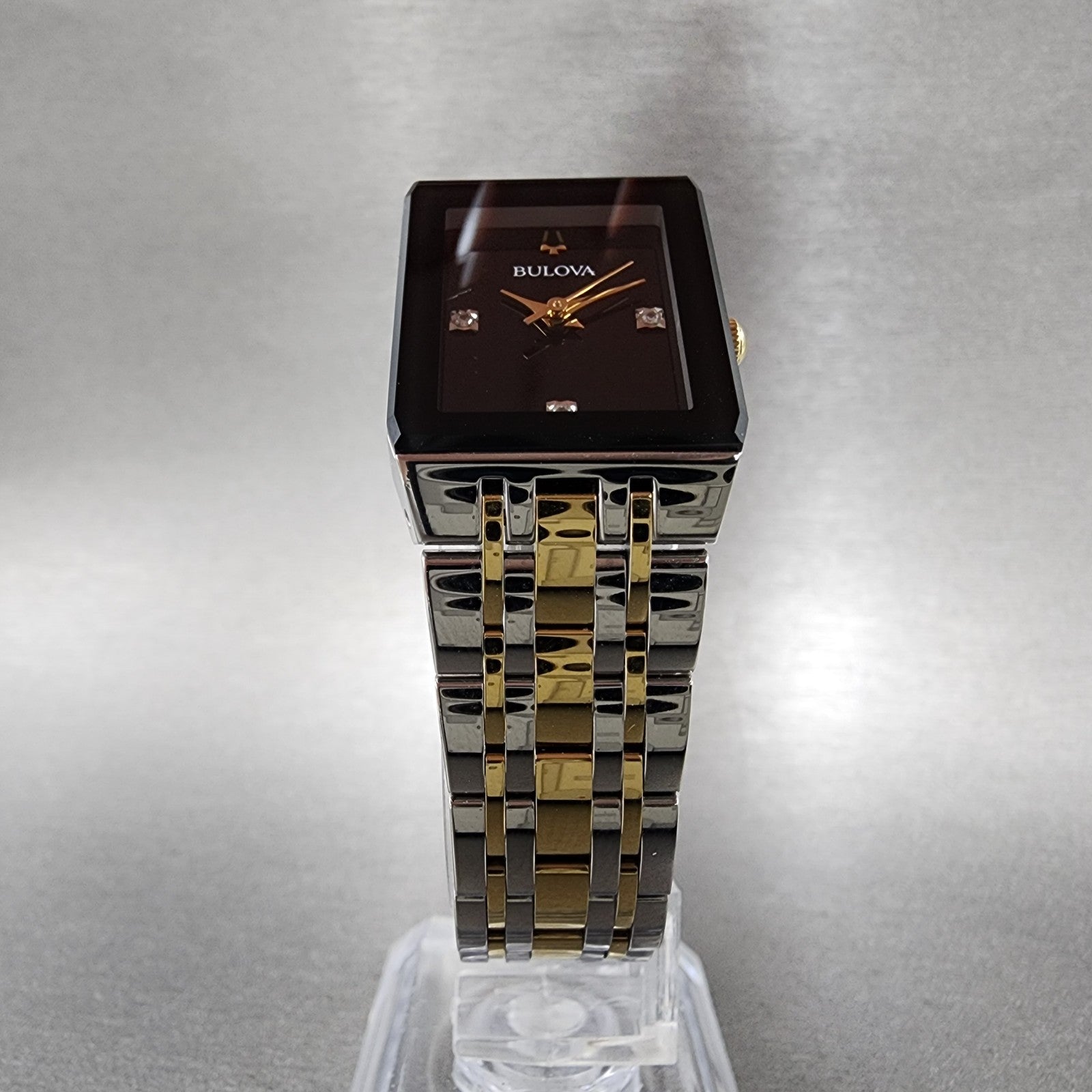 Bulova Quadra Tank Watch Women 21mm Black Dial Two Tone Rectangle 98P185 Works5