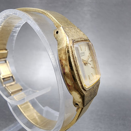 VTG Seiko Watch Women 17mm Champagne Dial Gold Tone Rectangle 54215029 New Batt3