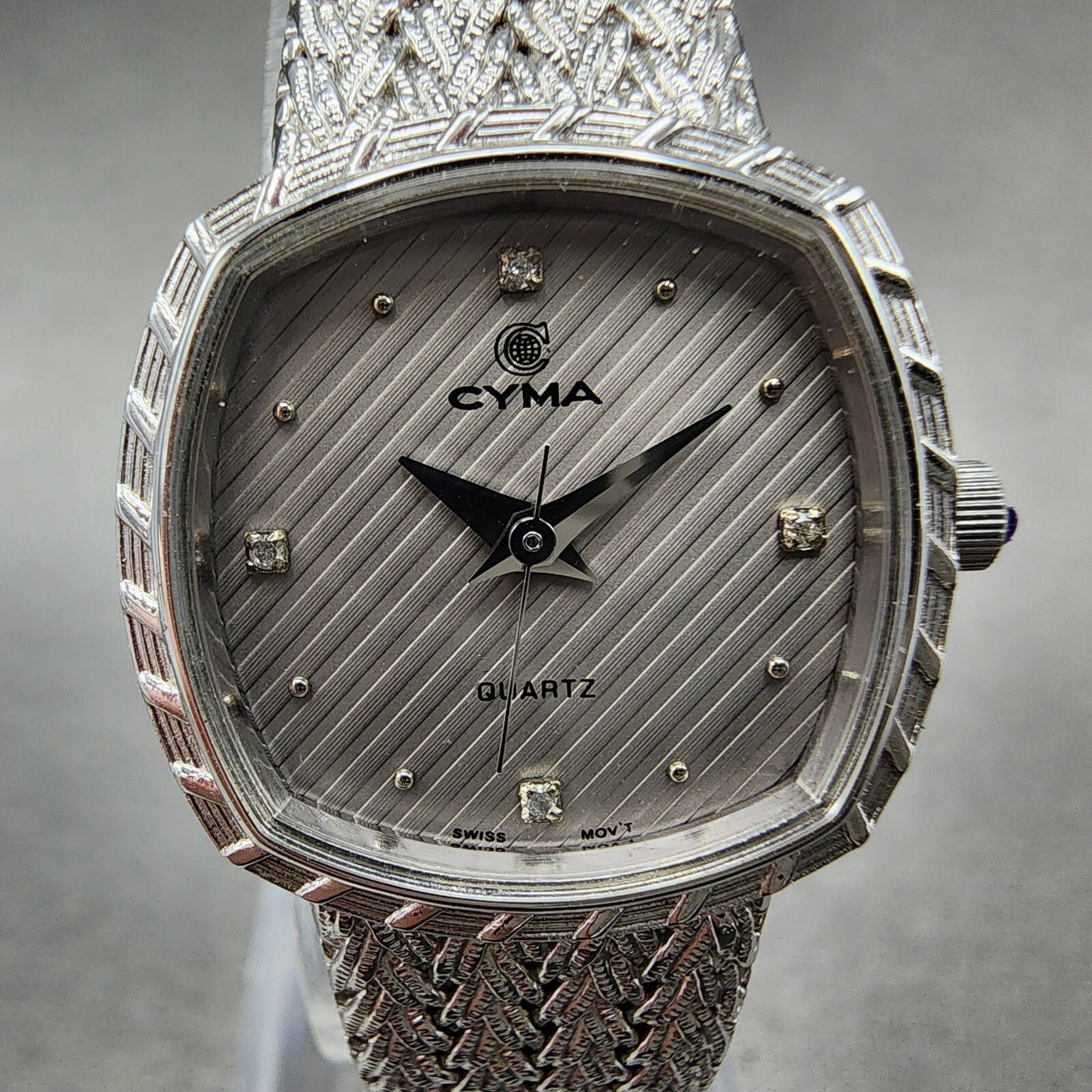 Cyma Watch Women 22mm Silver Dial Silver Tone Rectangle 2002 New Battery1