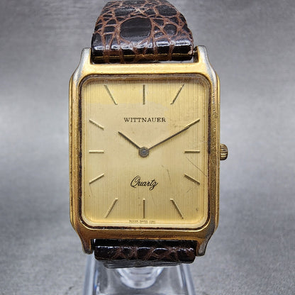 Wittnauer Tank Watch Women 25mm Gold Dial Gold Tone Rectangle 0280 New Battery