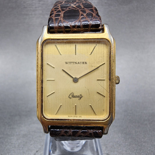 Wittnauer Tank Watch Women 25mm Gold Dial Gold Tone Rectangle 0280 New Battery