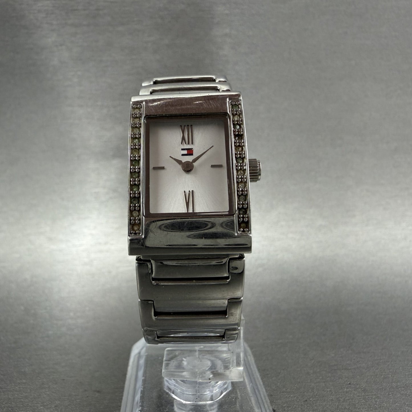 Tommy Hilfiger Tank Watch Women 20mm Silver Dial Silver Tone Rectangle New Batt5