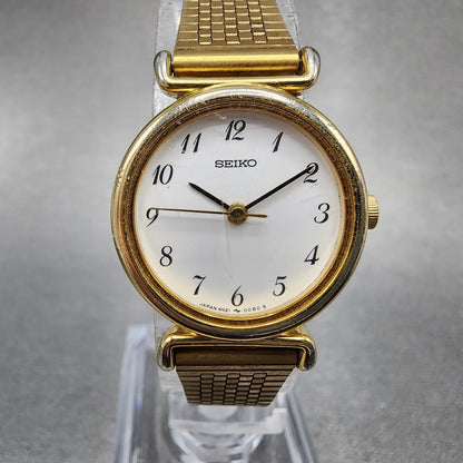 Seiko Watch Women 22mm White Dial Gold Tone Round 4n21-0052 New Battery
