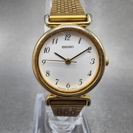 Seiko Watch Women 22mm White Dial Gold Tone Round 4n21-0052 New Battery