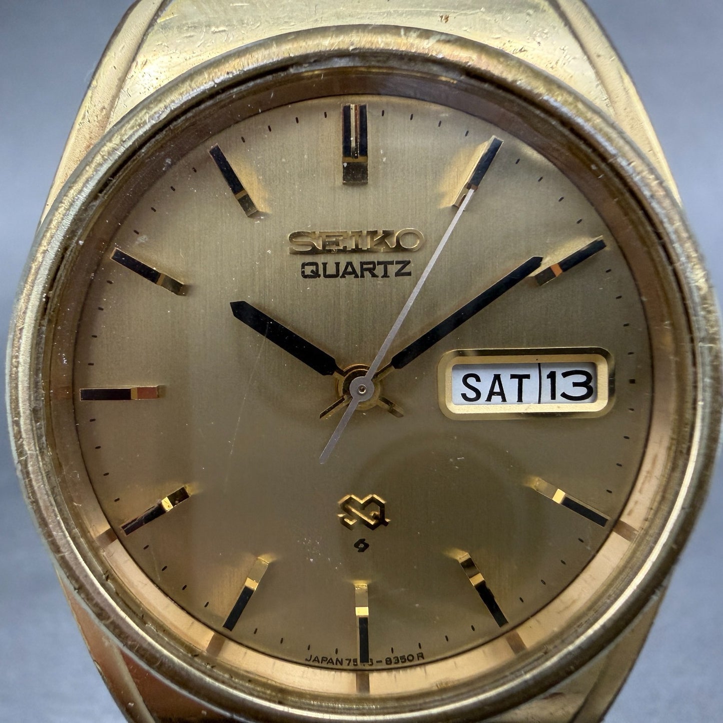 Seiko SQ Watch Men 36mm Champagne Dial Gold Tone Daydate 7546-8329 PARTS VTG2