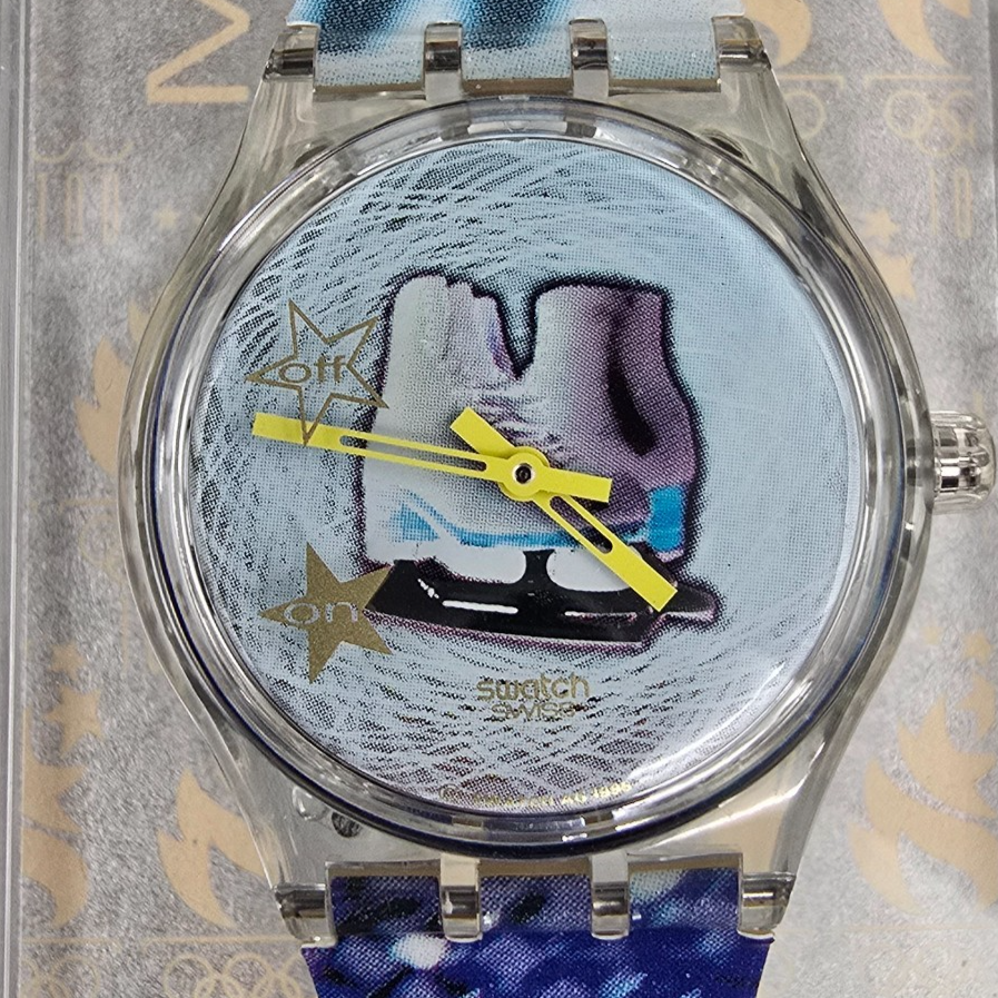 Swatch Musicall Katarina Witt Watch Woman 34mm Blue Dial Clear Case SLZ105 NOS2
