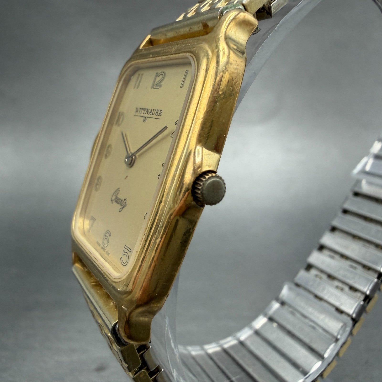 Wittnauer Tank Watch Men 26mm Gold Dial Gold Tone Rectangle New Battery2
