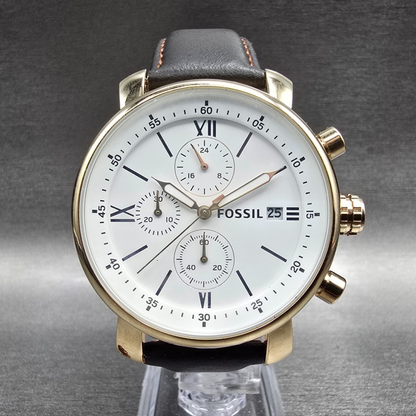 Fossil Rhett Watch Men 42mm White Dial Gold Tone Chrono Date BQ1009 New Battery0