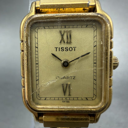 Tissot Watch Women 19mm Gold Dial Gold Tone Rectangle New Battery Vintage1