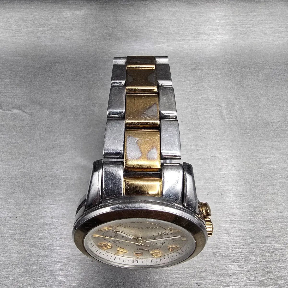 Michael Kors Mercer Chronograph Watch Women 41mm Silver Dial Two Tone New Batt4