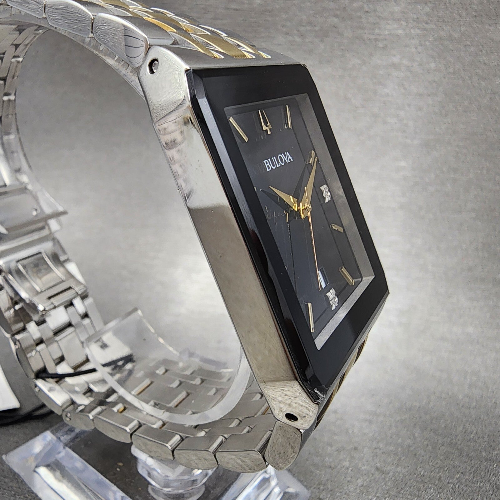 Bulova Quadra Tank Watch Women 21mm Black Dial Two Tone Rectangle 98P185 CHIPPED3