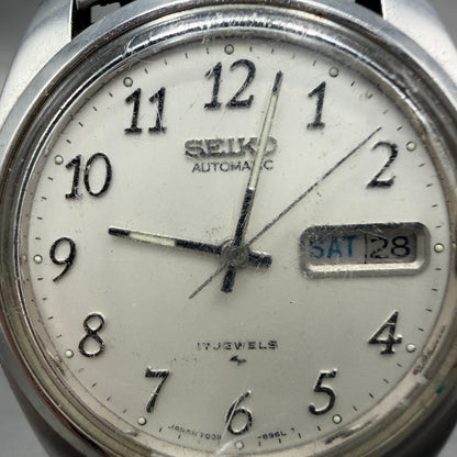 Seiko Automatic Watch Men 37mm White Dial Silver Tone DayDate 7009-8219 PARTS2