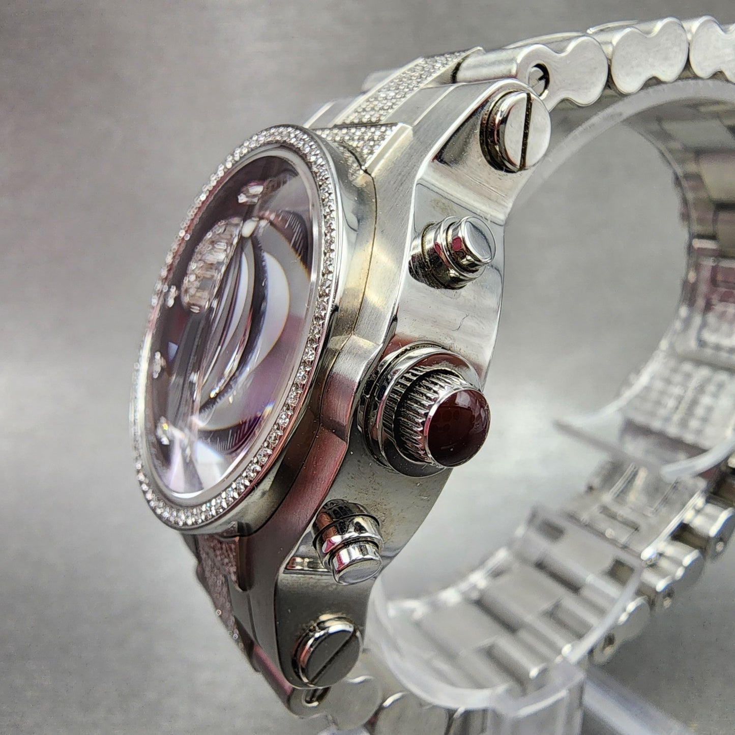 Renato Beauty Chronograph Watch Women 36mm Brown Dial Steel Diamond New Battery3