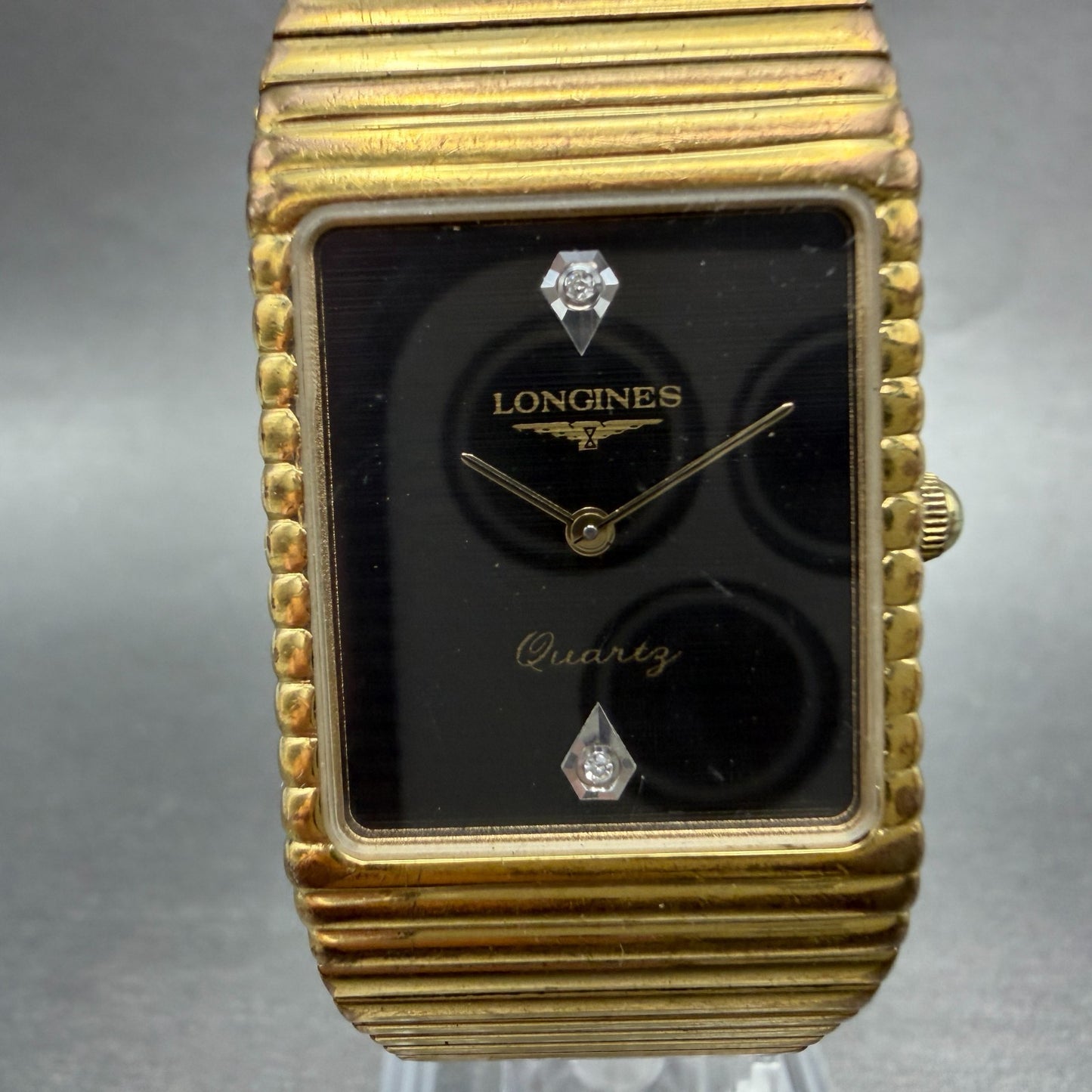 Longines Tank Watch Men 24mm Black Dial Gold Tone Rectangle New battery VTG0