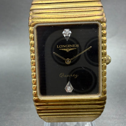 Longines Tank Watch Men 24mm Black Dial Gold Tone Rectangle New battery VTG0