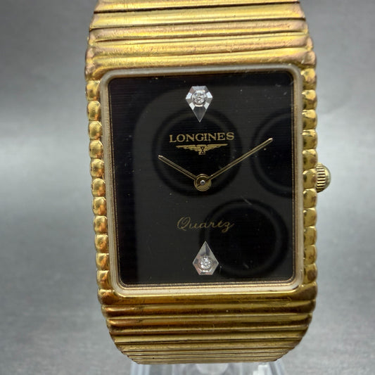 Longines Tank Watch Men 24mm Black Dial Gold Tone Rectangle New battery VTG0