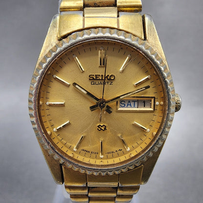 Seiko SQ Watch Women 24mm Champagne Dial Gold Tone Daydate 2a230030 New Battery1