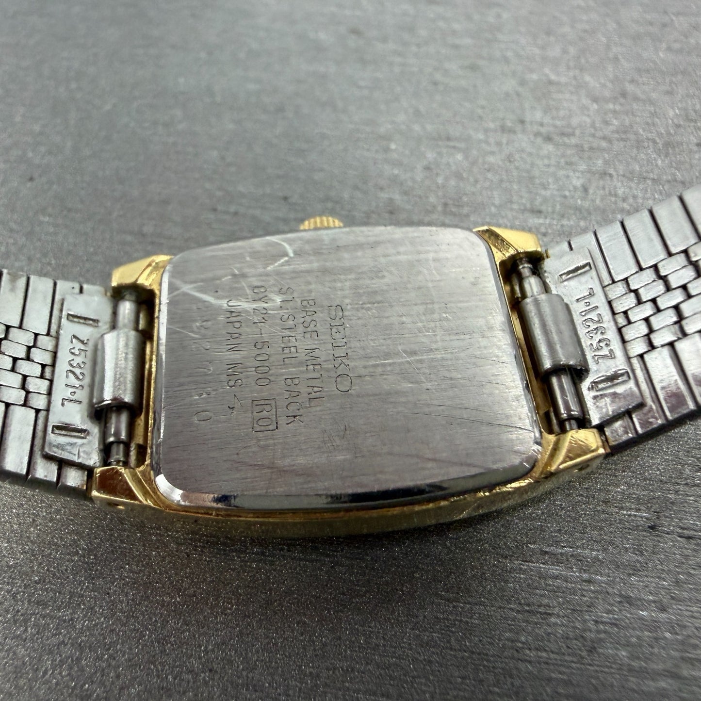 Seiko Watch Women 19mm Champagne Dial Gold Tone Rectangle 8y21-5000 New Battery79