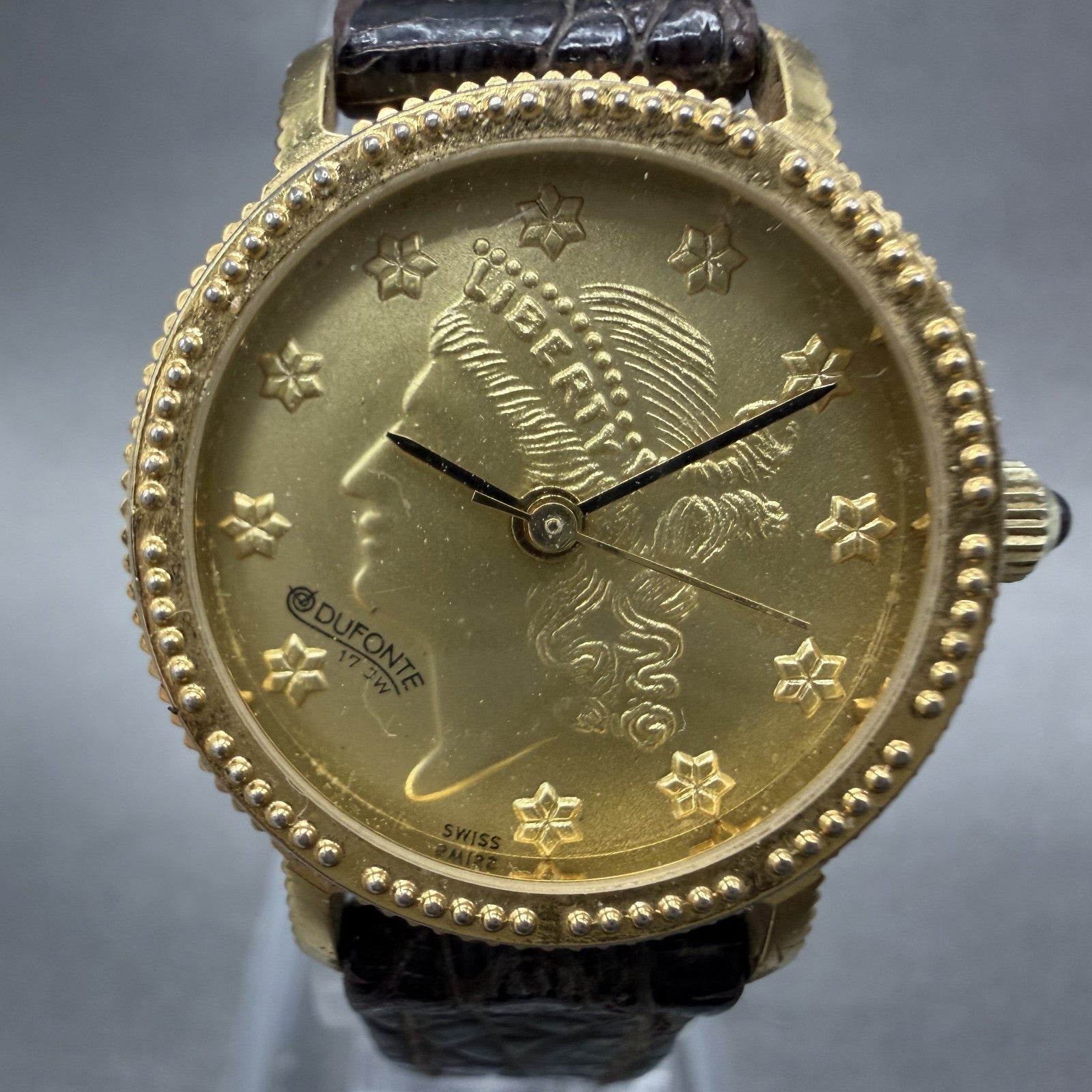 Lucien Piccard Liberty Coin Watch Women 24mm Gold Dial Gold Tone Manual Wind Run1
