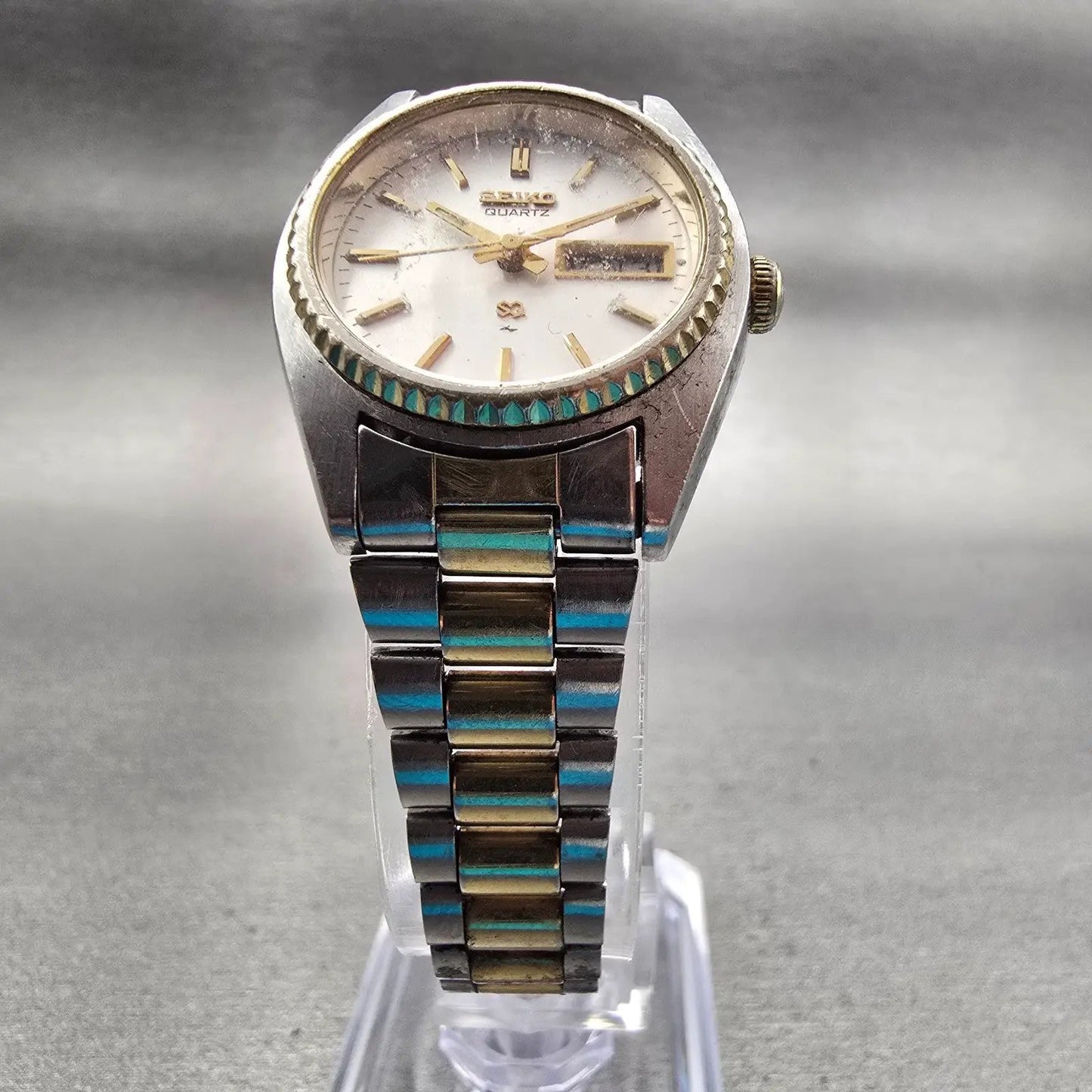 Seiko SQ Watch Women 24mm Silver Dial Two Tone Daydate Round 2626-0159 New Batt5