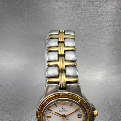 Bulova Watch Women 25mm White Dial Two Tone Date Round 98M36 New Battery A1234