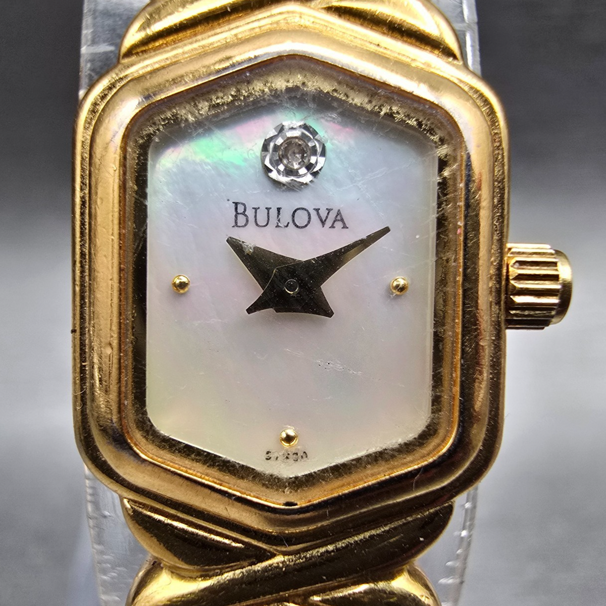 Bulova Watch Women 14mm MOP Dial Gold Hexagon 97S30 New Battery Diamond VTG1