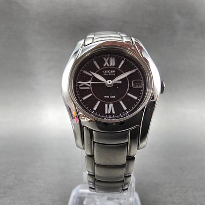 Citizen Watch Women 25mm Black Dial Silver Tone Date Round E011-S015502 Runs BG6