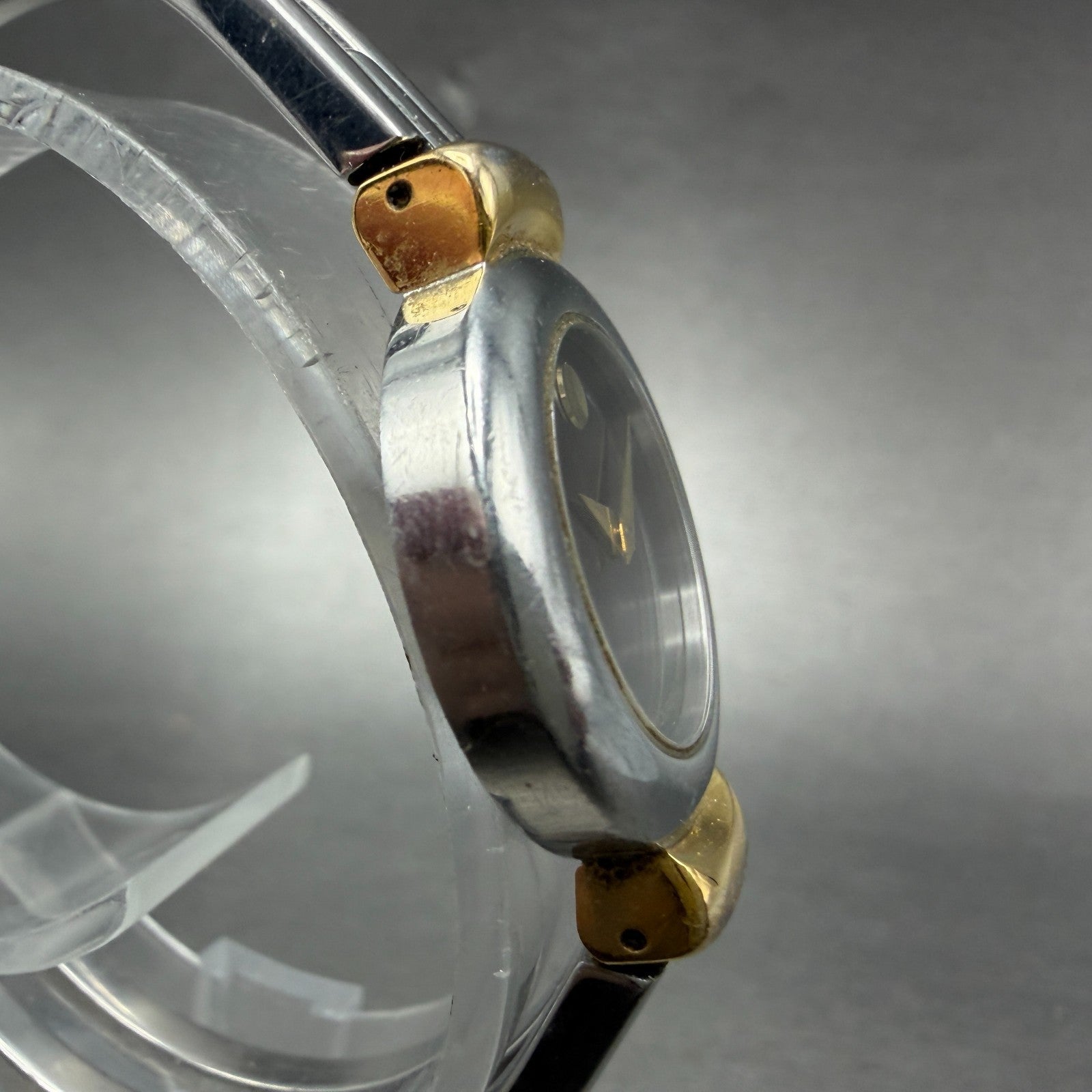 Movado Harmony Watch Women 23mm Black Dial Two Tone bangle Round New Battery NH13