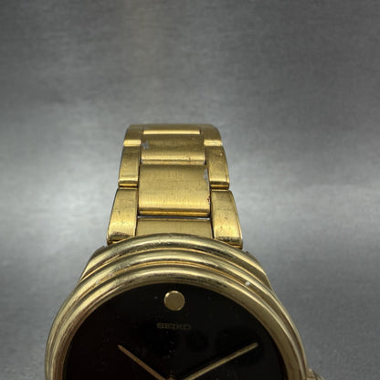 Seiko Watch Men 33mm Black Dial Gold Tone Round 2220-J527 Manual Runs READ!!!4