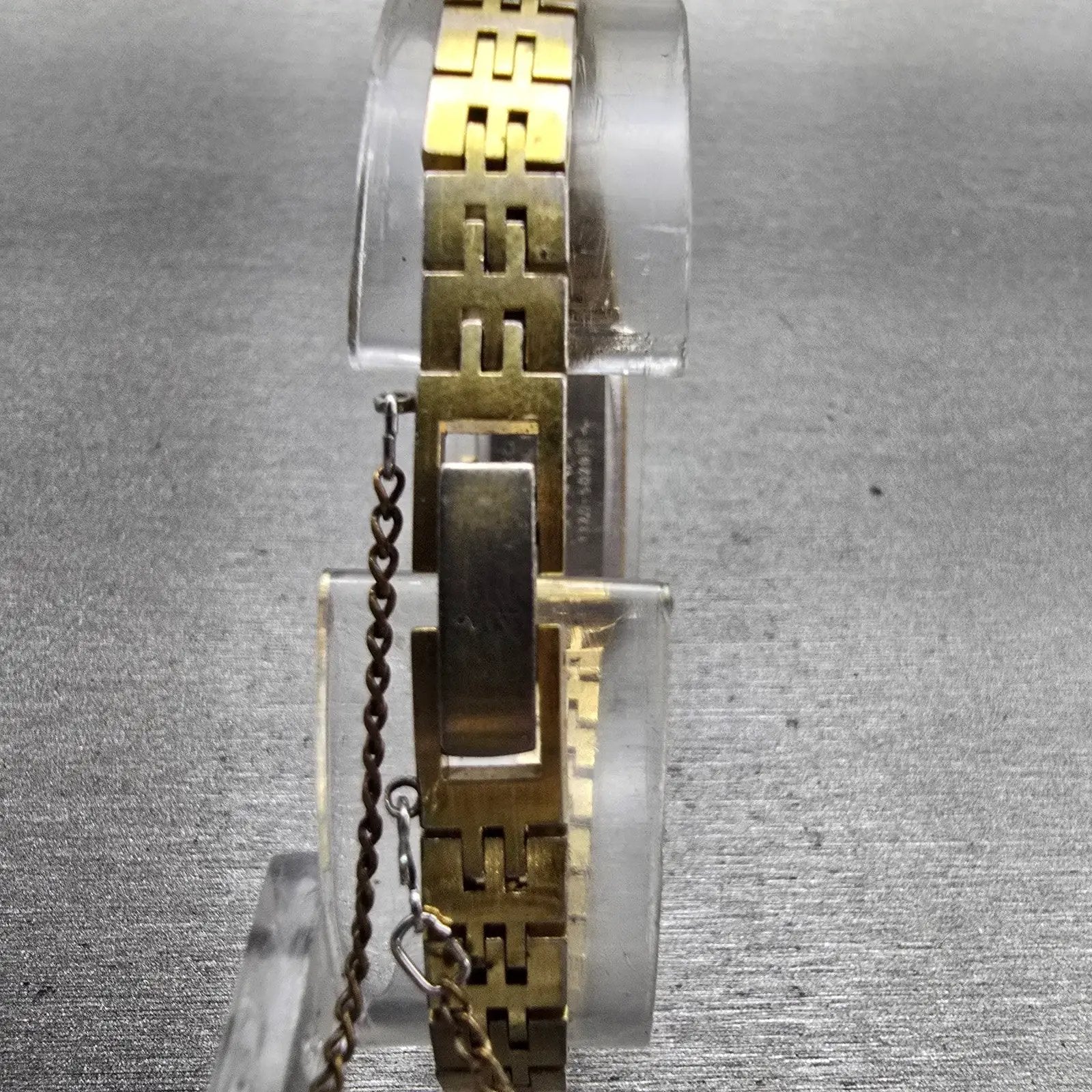 Seiko Watch Women 12mm Gold Dial Gold Tone Rectangle 1320-5029 New Battery VTG7