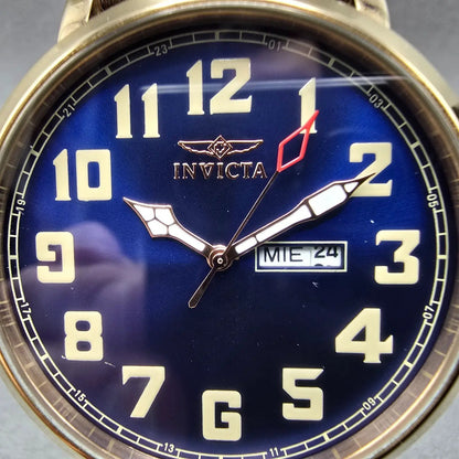Invicta Vintage Watch Men 45mm Blue Dial Rose Gold Tone Daydate 18433 New Batt1