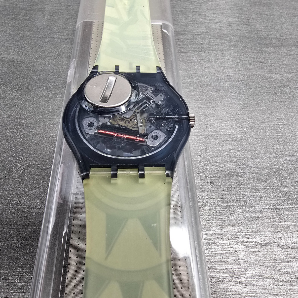 Swatch Decoscraper Watch Men 34mm Silver Dial Black Case GP109 New Battery NOS14