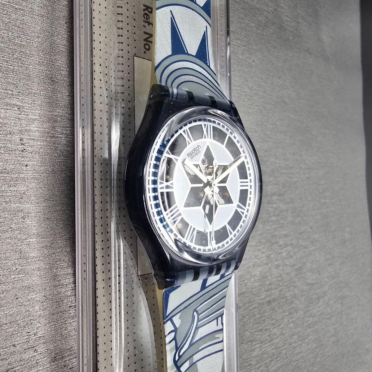Swatch Decoscraper Watch Men 34mm Silver Dial Black Case GP109 New Battery NOS5