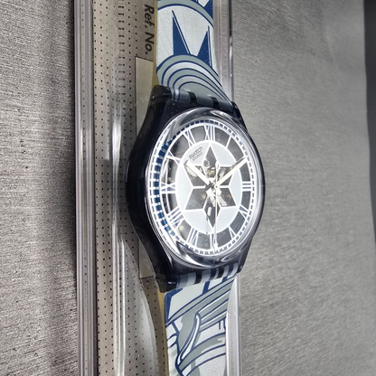 Swatch Decoscraper Watch Men 34mm Silver Dial Black Case GP109 New Battery NOS5