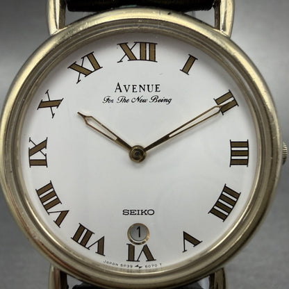 Seiko Avenue Watch Men 32mm White Dial Gold Tone Date 5P39-6070 New Battery1