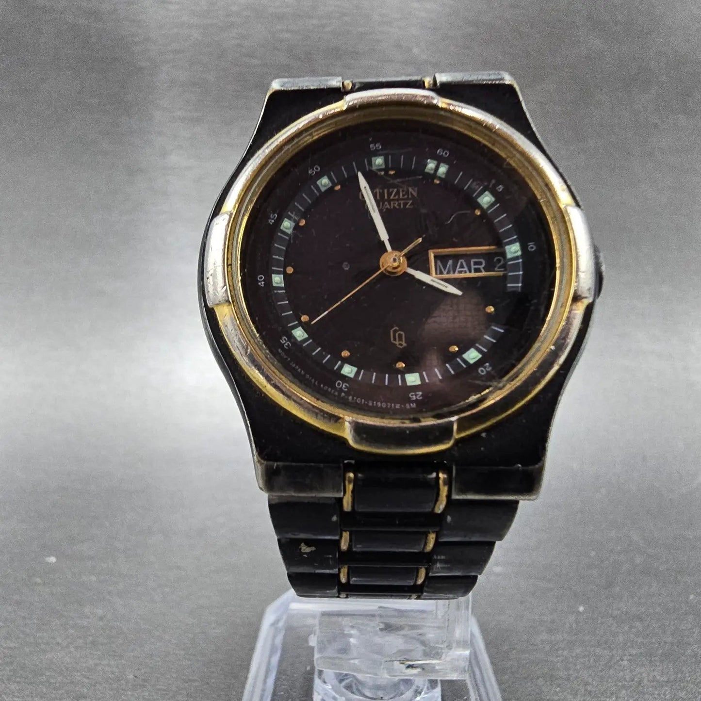 Citizen CQ Watch Men Black Dial Black & Gold Tone Daydate 6101-S04611 PARTS6