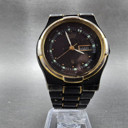 Citizen CQ Watch Men Black Dial Black & Gold Tone Daydate 6101-S04611 PARTS6