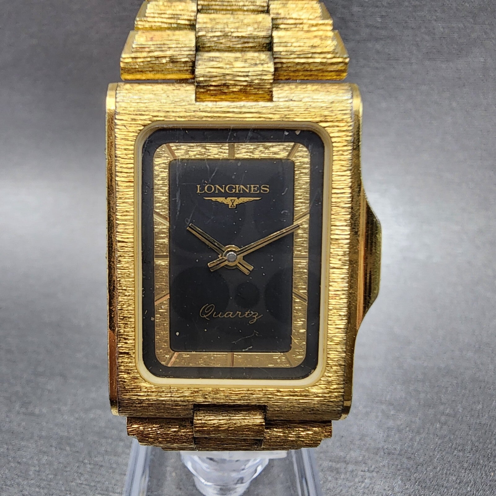 Longines Tank Watch Men 24mm Black Dial Gold Tone Rectangle New Battery Nugget0
