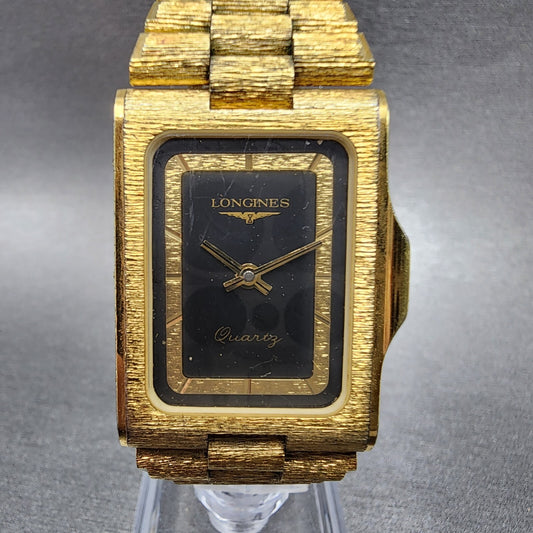 Longines Tank Watch Men 24mm Black Dial Gold Tone Rectangle New Battery Nugget0