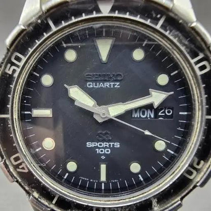 Seiko SQ Sports 100 Dive Watch Men 37mm Black Dial Steel READ!! 8123-7180 NewBat2