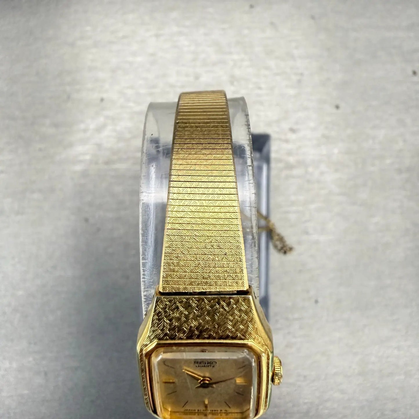 Seiko Watch Women 16mm Gold Dial Gold Tone Rectangle 2C20-5789 New Battery VTG4