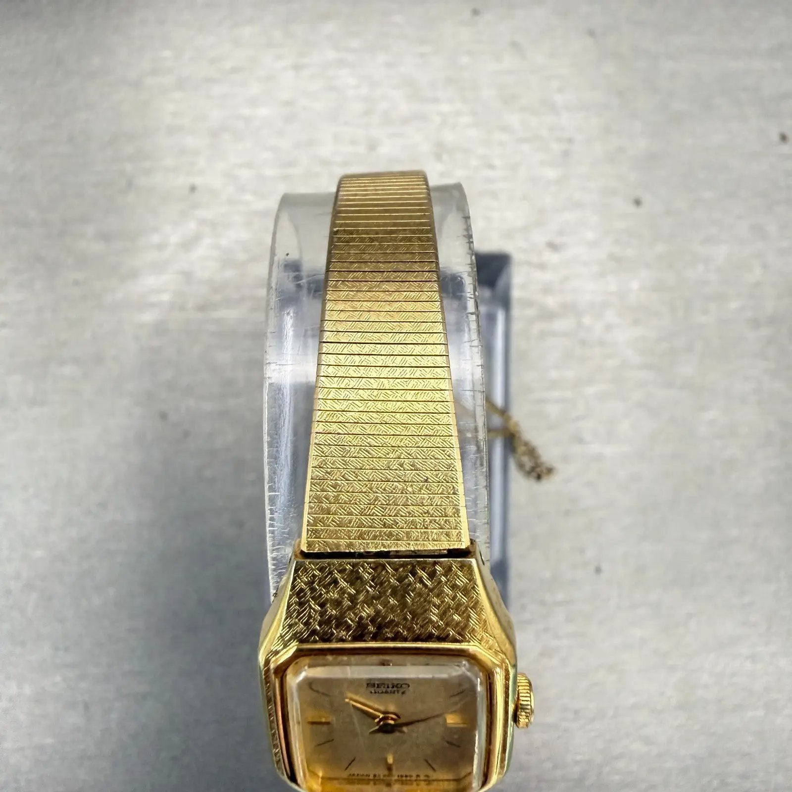 Seiko Watch Women 16mm Gold Dial Gold Tone Rectangle 2C20-5789 New Battery VTG4