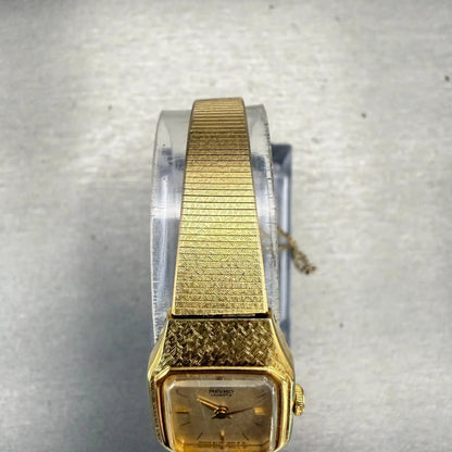 Seiko Watch Women 16mm Gold Dial Gold Tone Rectangle 2C20-5789 New Battery VTG4
