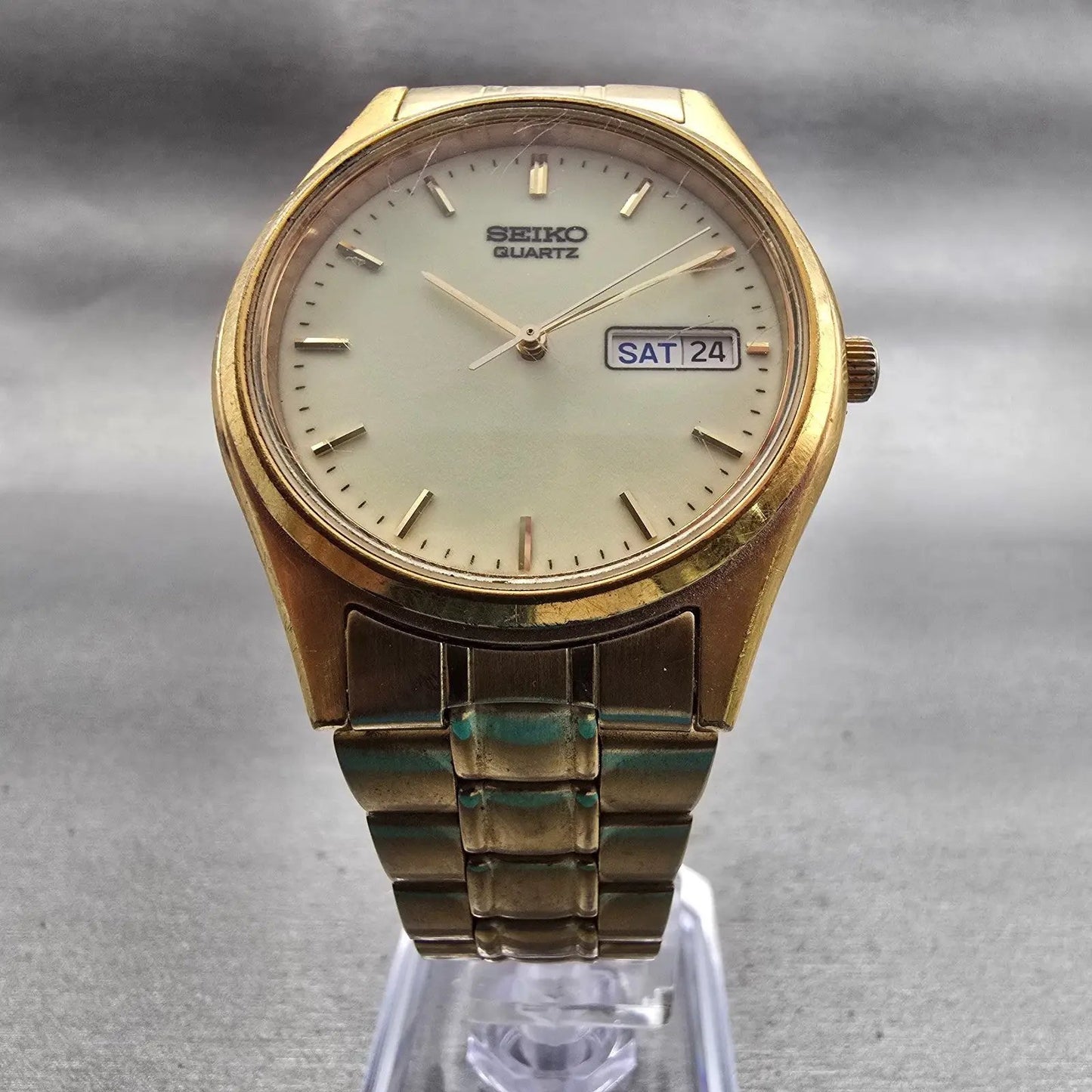 Seiko Watch Men 36mm Luminous Dial Gold Tone Daydate Round 7N43-9048 New Battery5