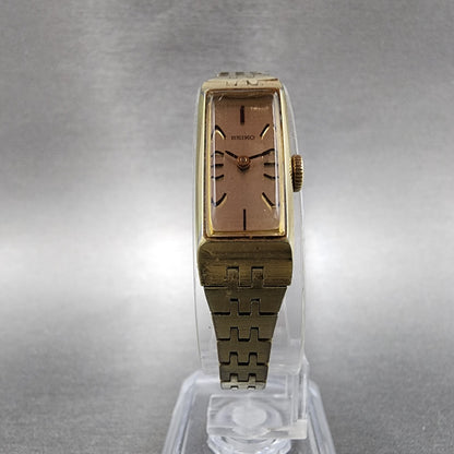 Seiko Tank Watch Women 12mm Champagne Dial Gold Tone Rectangle Manual Wind Runs5